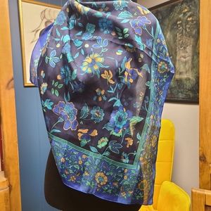 Silky Floral Print Scarf With Subtle Sheer Stripe Pattern In Fabric